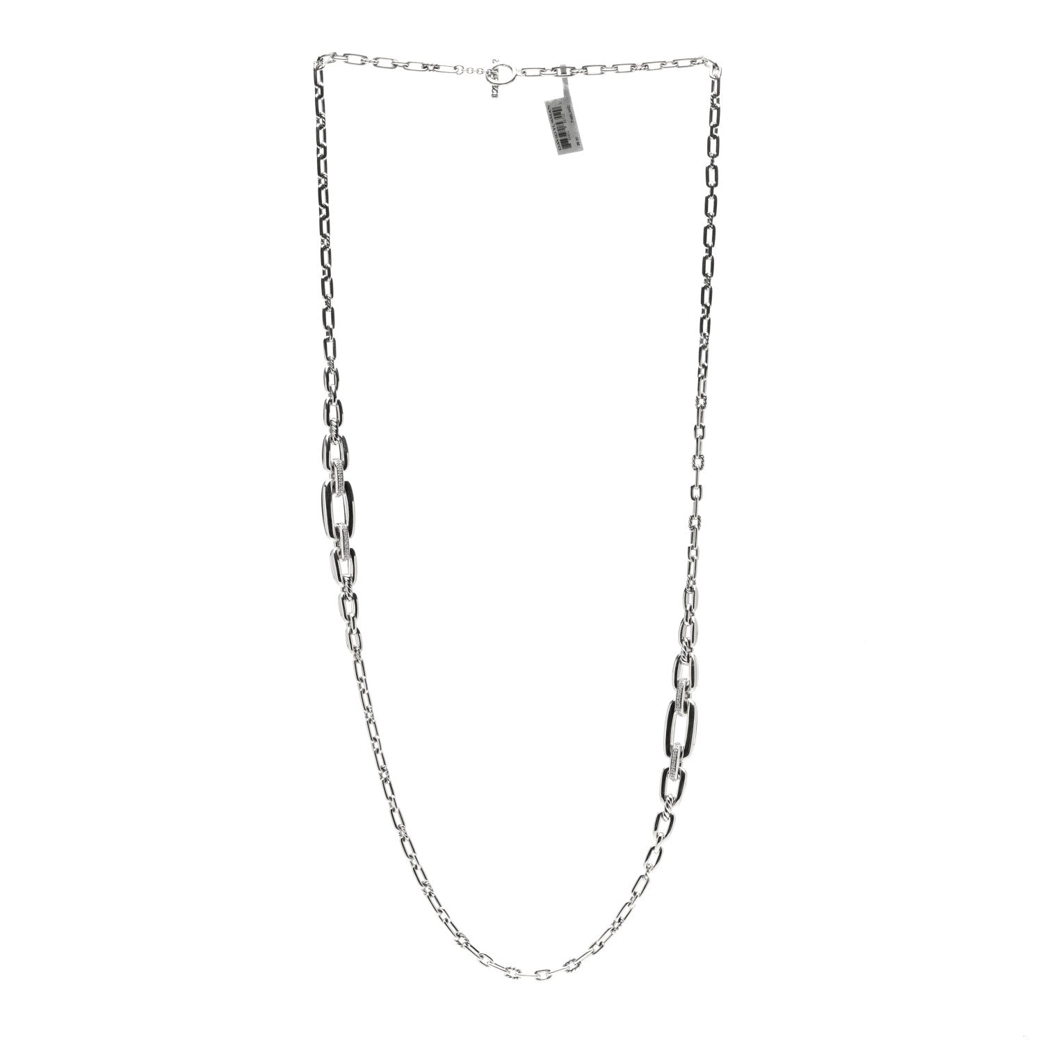 David Yurman Sterling Silver Diamond Wellesley Long Chain Link Necklace 3 of 4