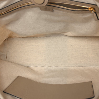 Gucci GG Supreme Monogram Textured Dollar Calfskin Web Medium Ophidia Shopping Tote Beige Mystic White Oatmeal 5 of 9