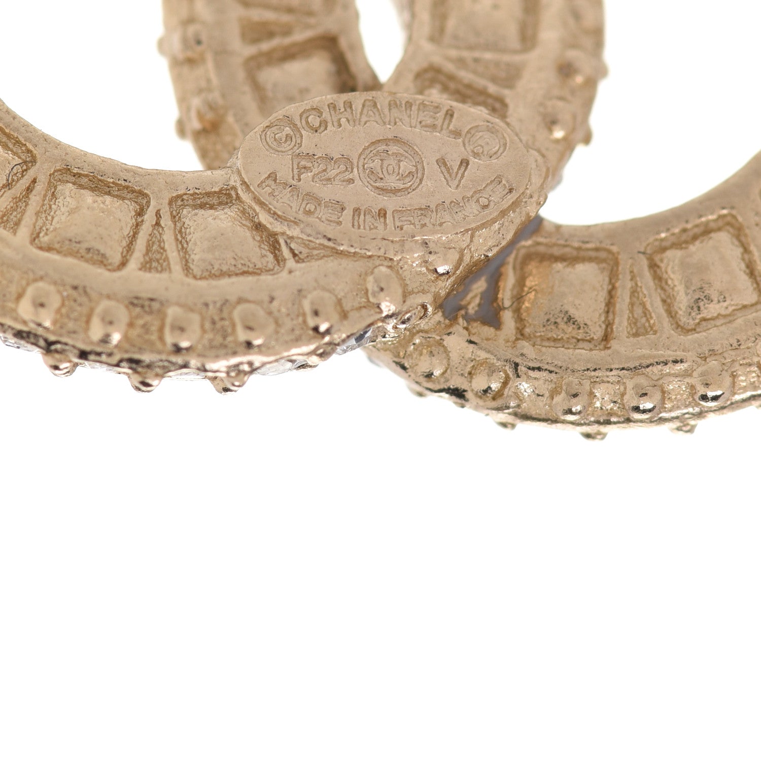 Chanel Crystal Timeless CC Earrings Light Gold 4 of 5