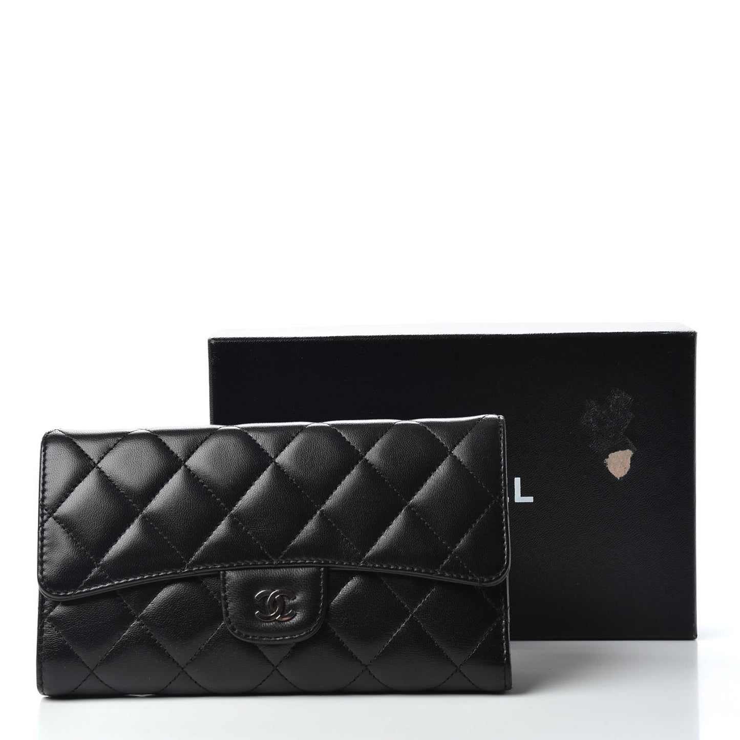 Lambskin Quilted Large Flap Wallet Black