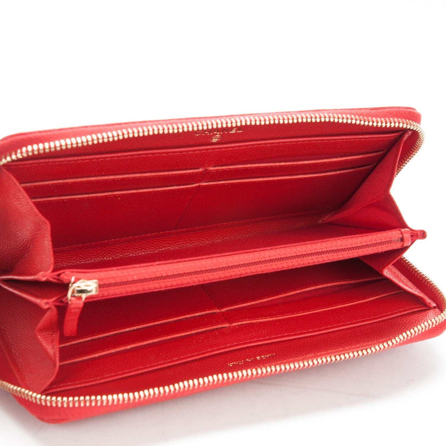 Chanel Caviar Camellia Embossed Zip Around Large Gusset Wallet Red 7 of 8