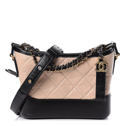 Chanel Aged Calfskin Quilted Small Gabrielle Hobo Beige Black 1 of 11