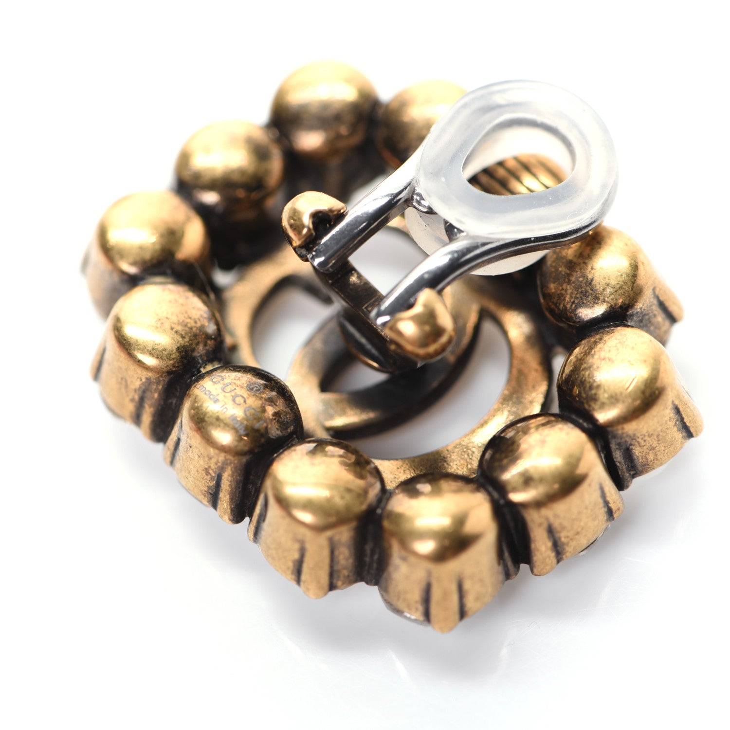 Gucci Metal Crystal Double G Clip On Earrings Aged Gold 4 of 6