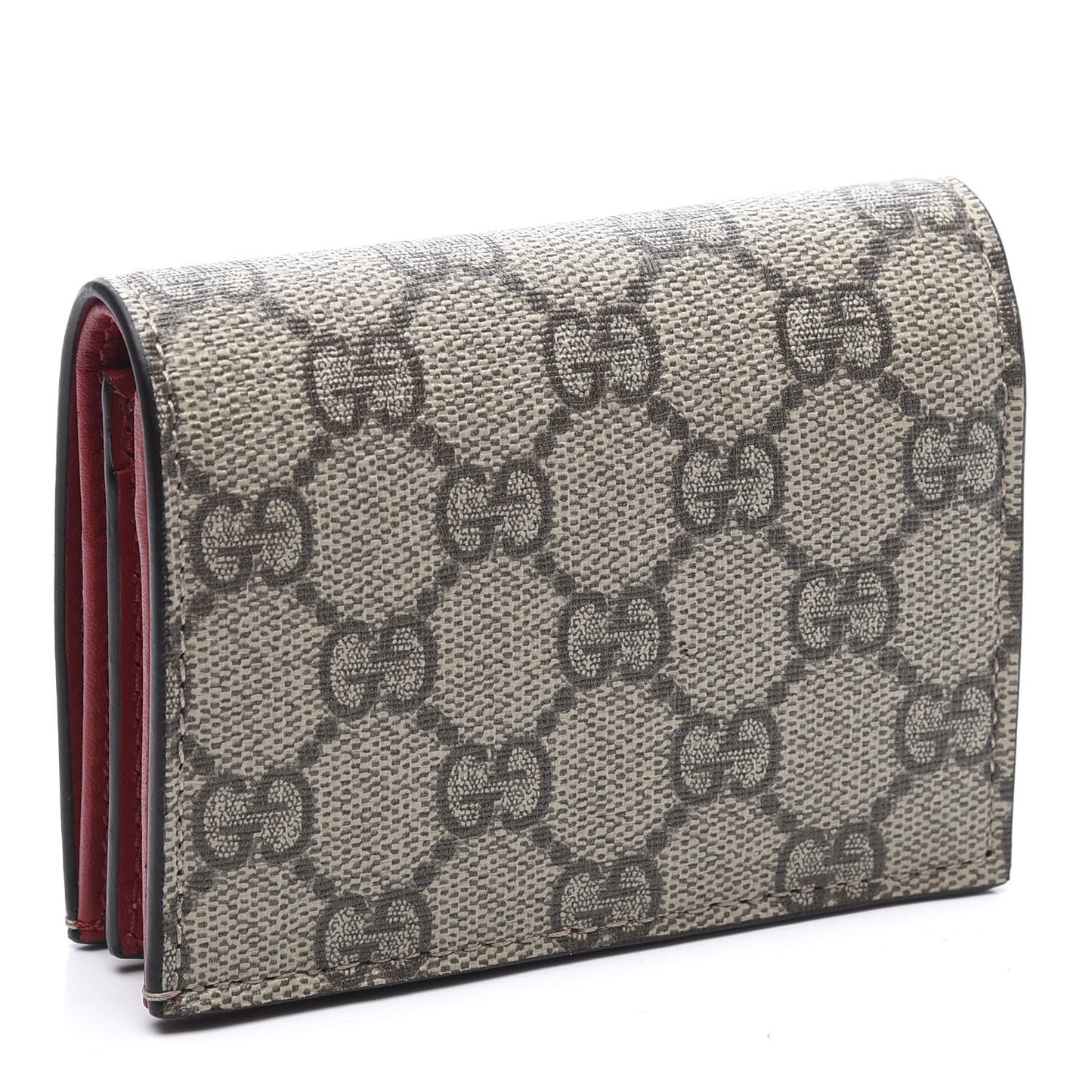 GG Supreme Monogram Bosco Patch Card Case Wallet Beige Malva Hibiscus Red