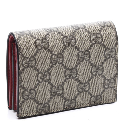 Gucci GG Supreme Monogram Bosco Patch Card Case Wallet Beige Malva Hibiscus Red 2 of 10