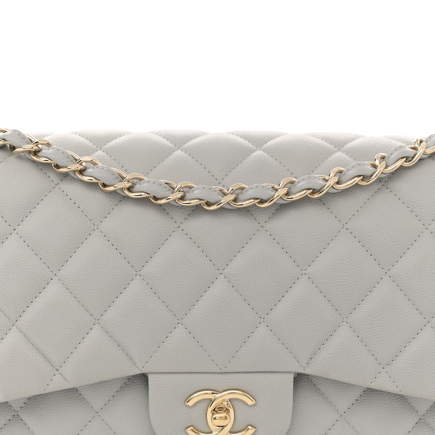 Caviar Quilted Jumbo Double Flap Grey
