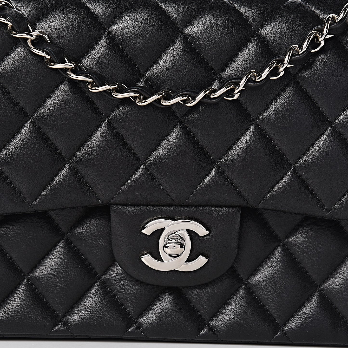 Lambskin Quilted Medium Double Flap Black