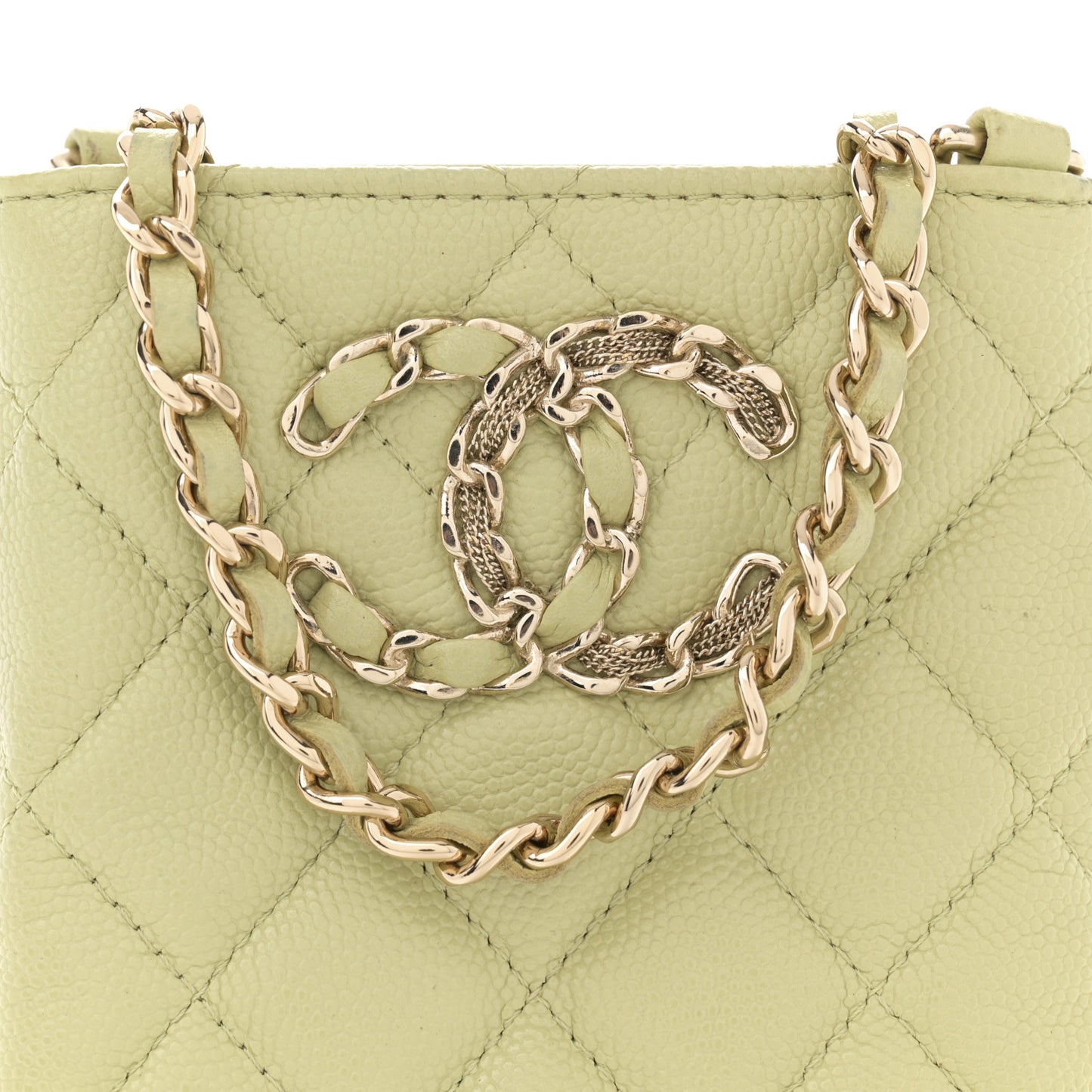 Caviar Quilted French New Wave Phone Holder With Chain Light Green