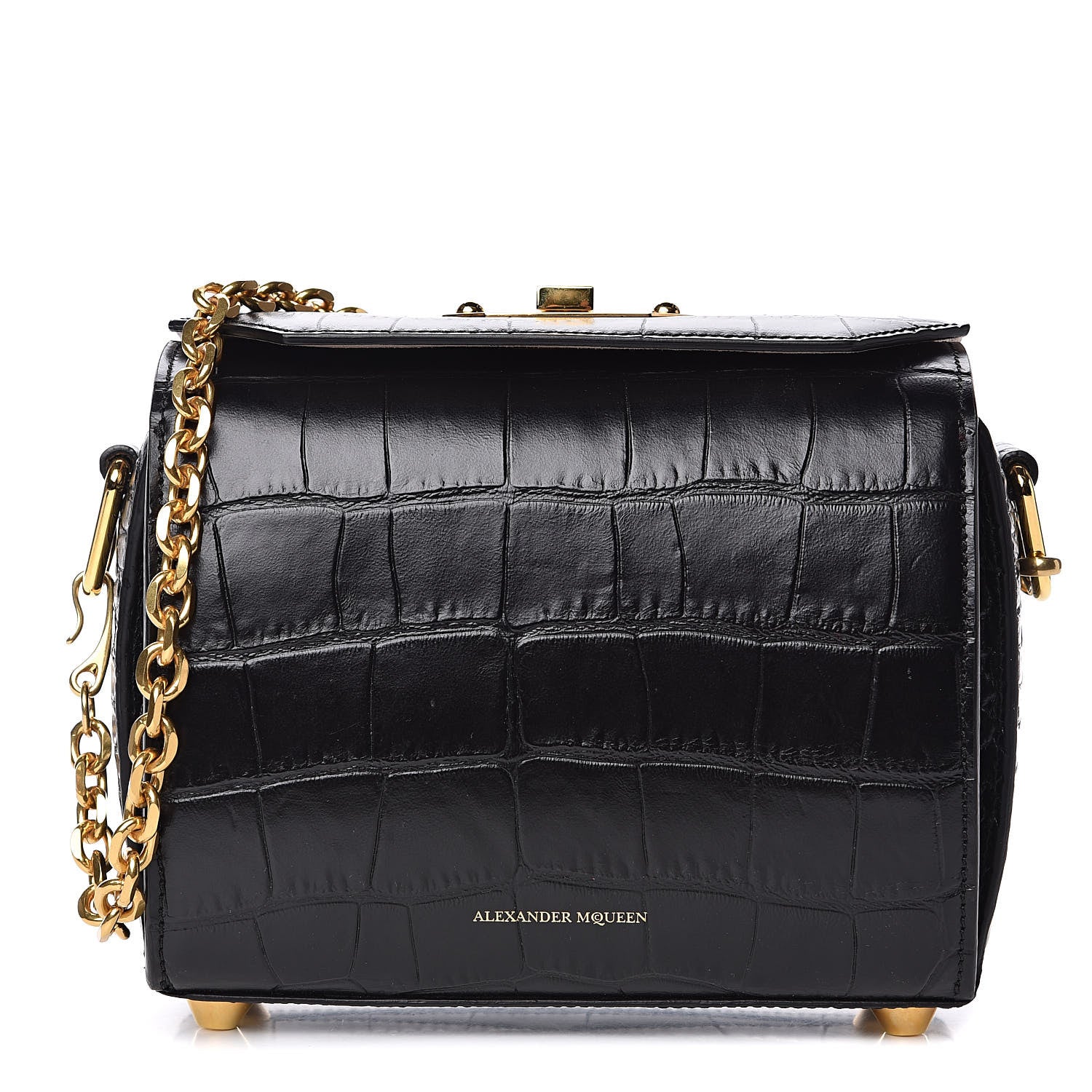 Alexander McQueen Calfskin Crocodile Embossed Box Shoulder Bag 19 Black 1 of 8