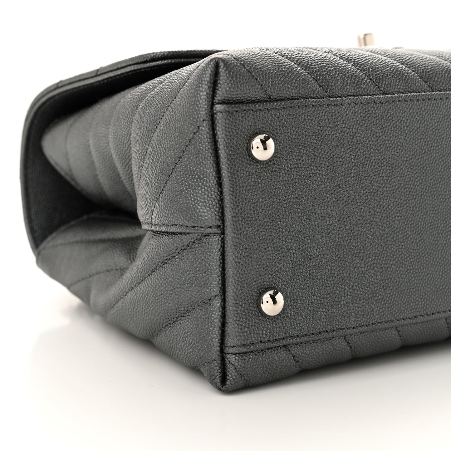 Metallic Caviar Chevron Quilted Small Coco Handle Flap Dark Silver