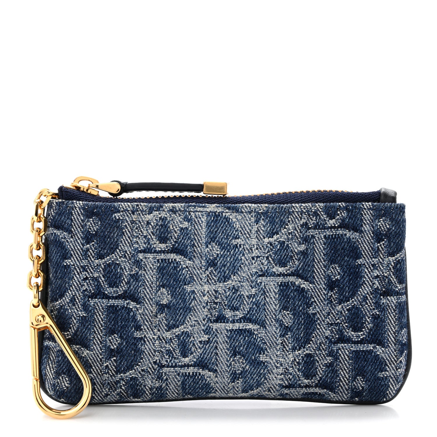 Christian Dior Denim Jacquard Oblique DiorTravel Myrte Zipped Key Case Blue 1 of 7