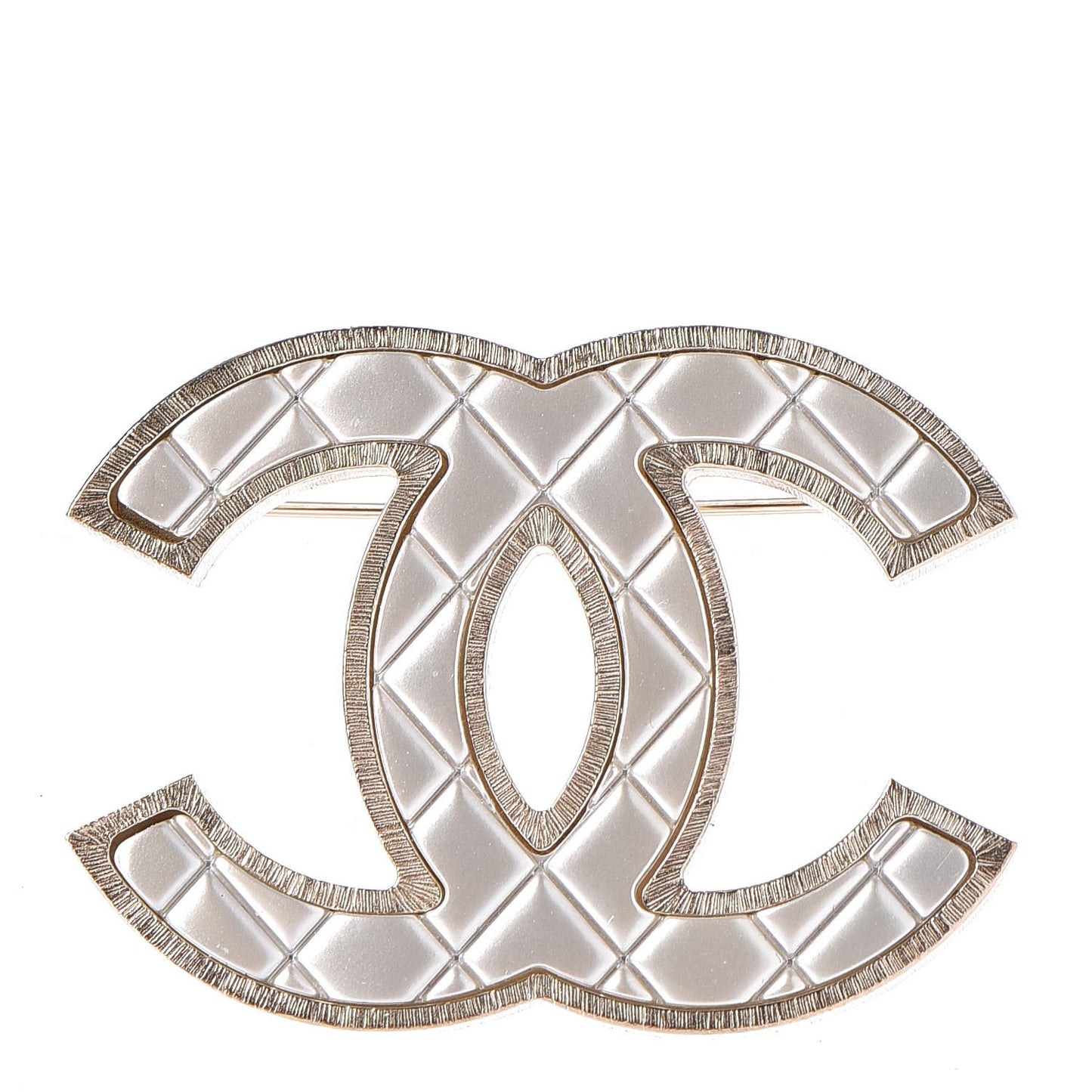 Metal Quilted CC Brooch Silver Gold