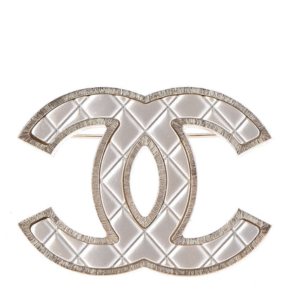 Chanel Metal Quilted CC Brooch Silver Gold 1 of 5