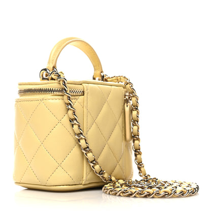 Chanel Lambskin Quilted Top Handle Mini Vanity Case With Chain Yellow 3 of 12