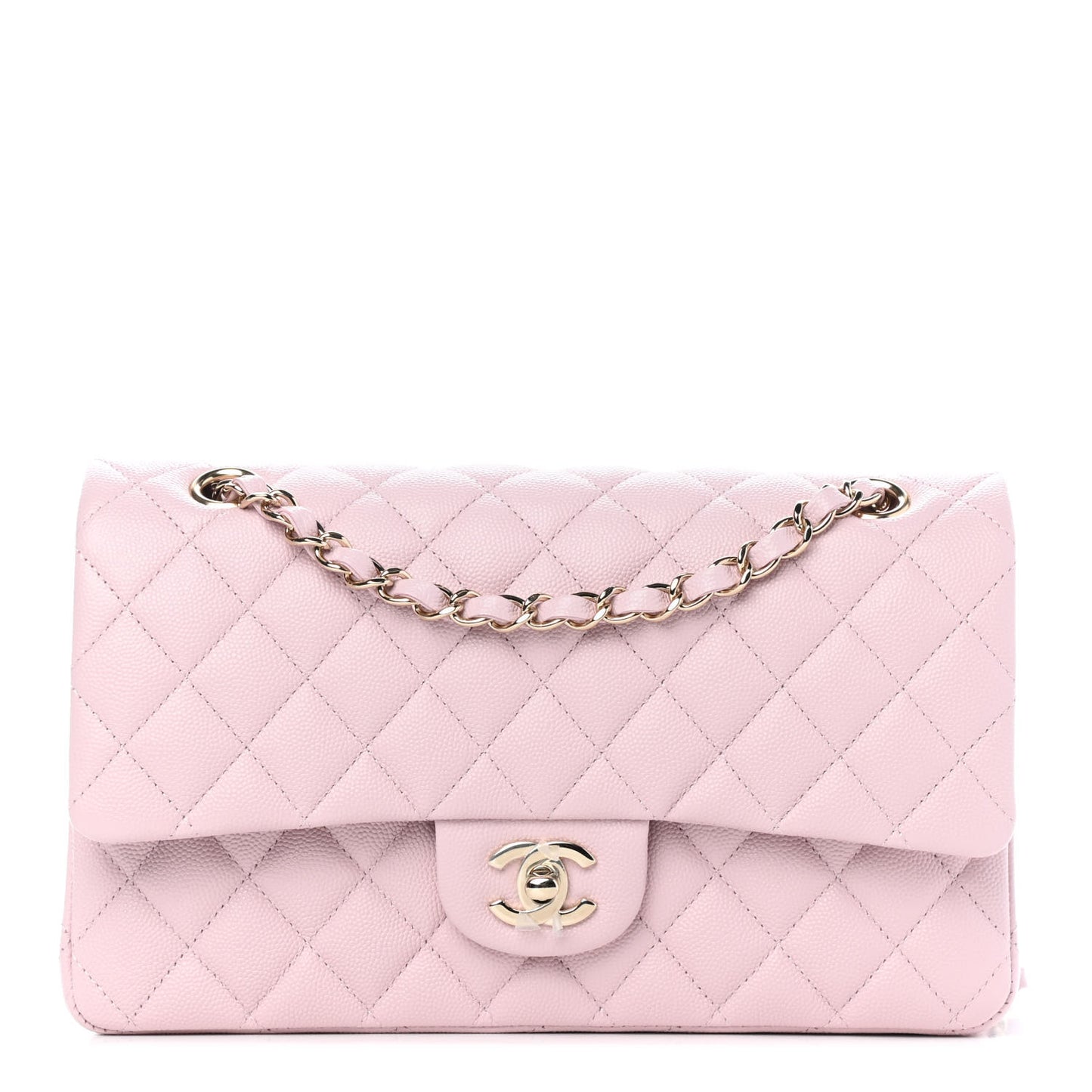Caviar Quilted Medium Double Flap Light Pink