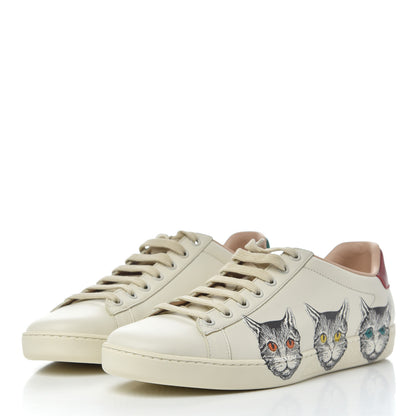 Gucci Calfskin Mystic Cat Print Womens Ace Sneakers 40 White 3 of 9