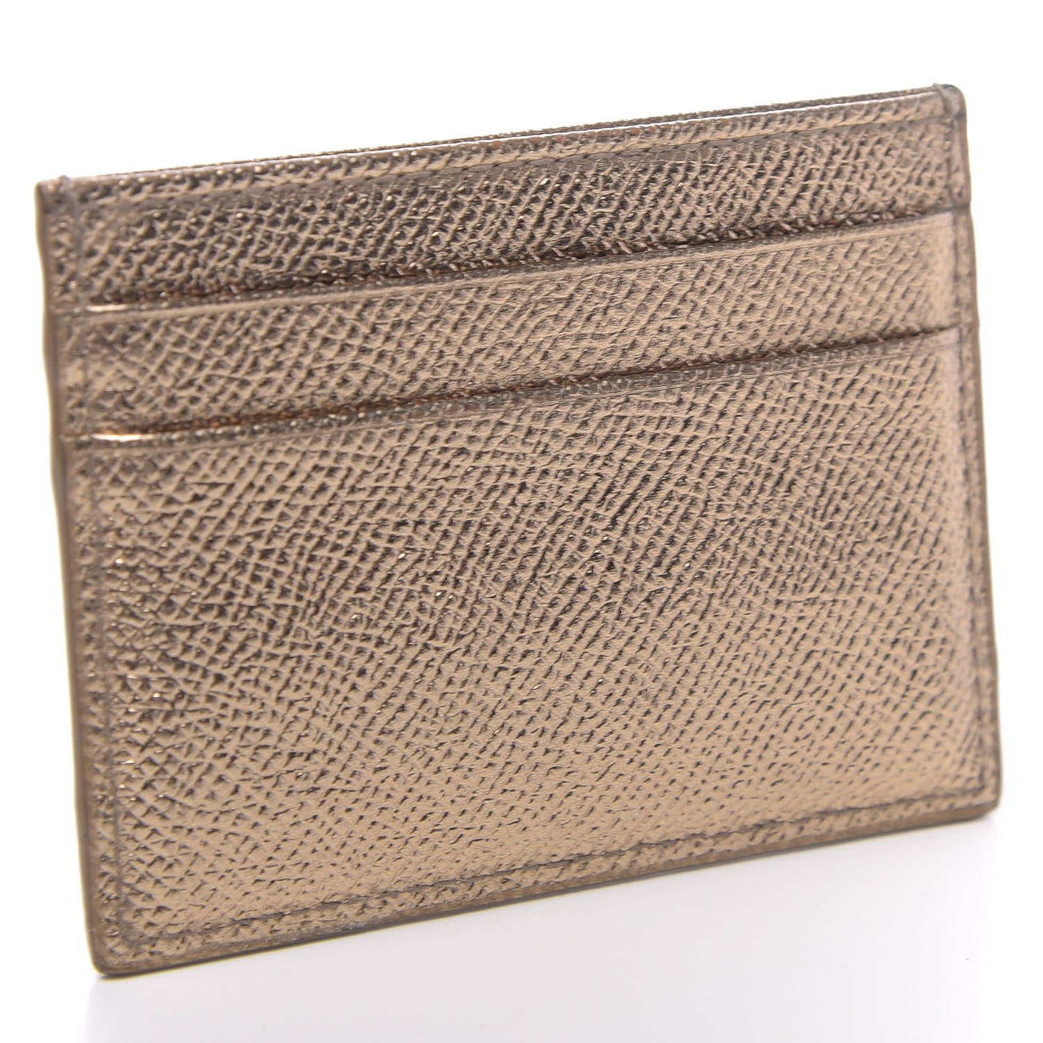 Dolce & Gabbana Metallic Dauphine Embellished Logo Zip Card Holder Gold 3 of 7