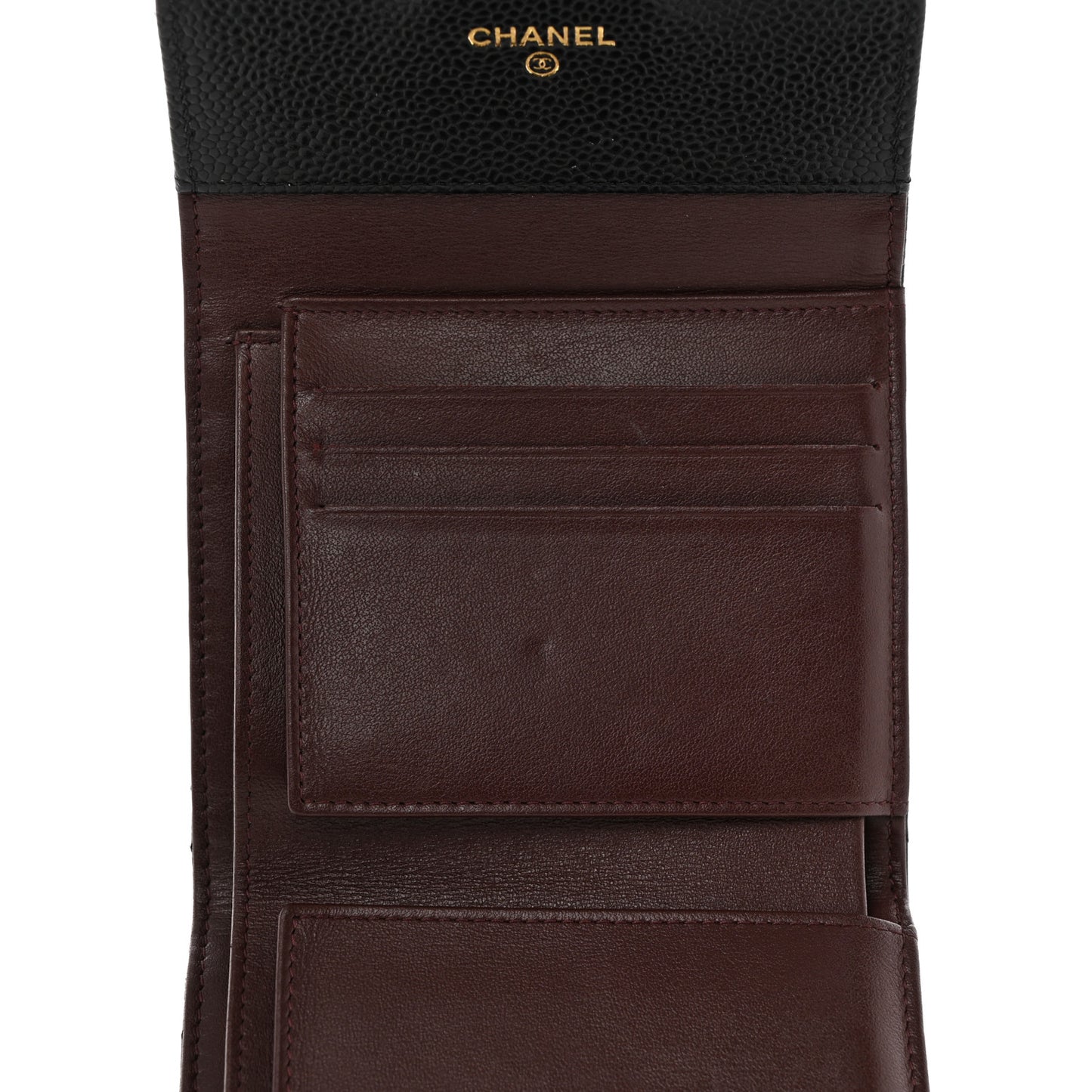 Caviar Quilted Compact Flap Wallet Black