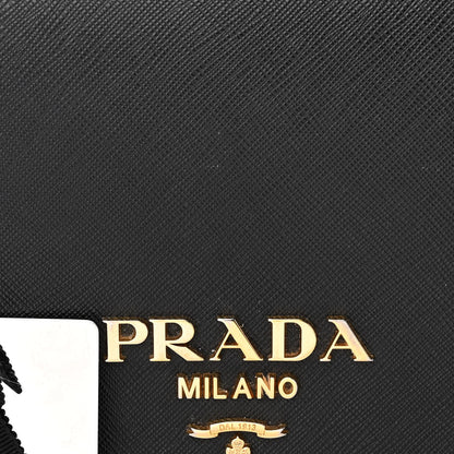 Prada Saffiano Lux Metal Logo Mini Chain Flap Crossbody Bag Black 8 of 13