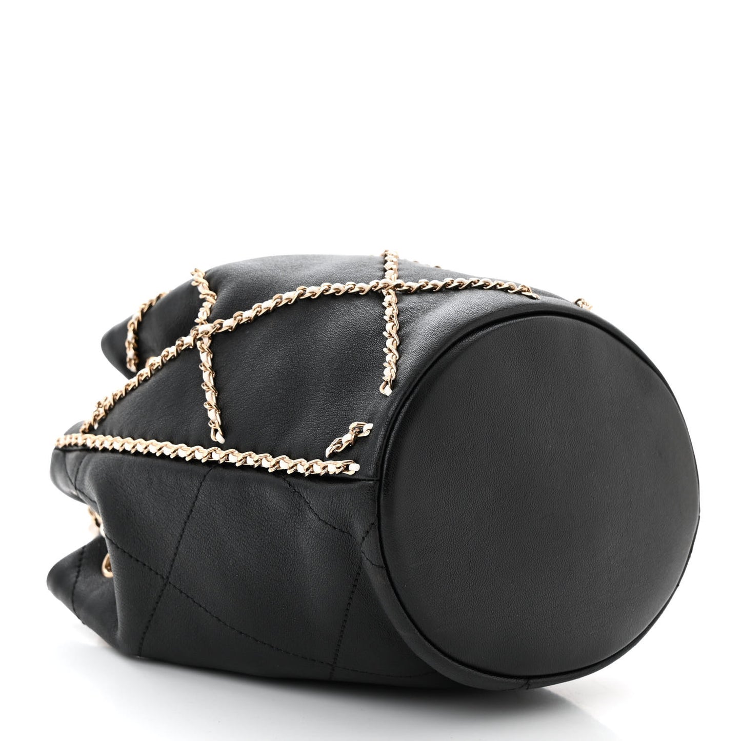 Lambskin Entwined Chain Bucket Bag Black