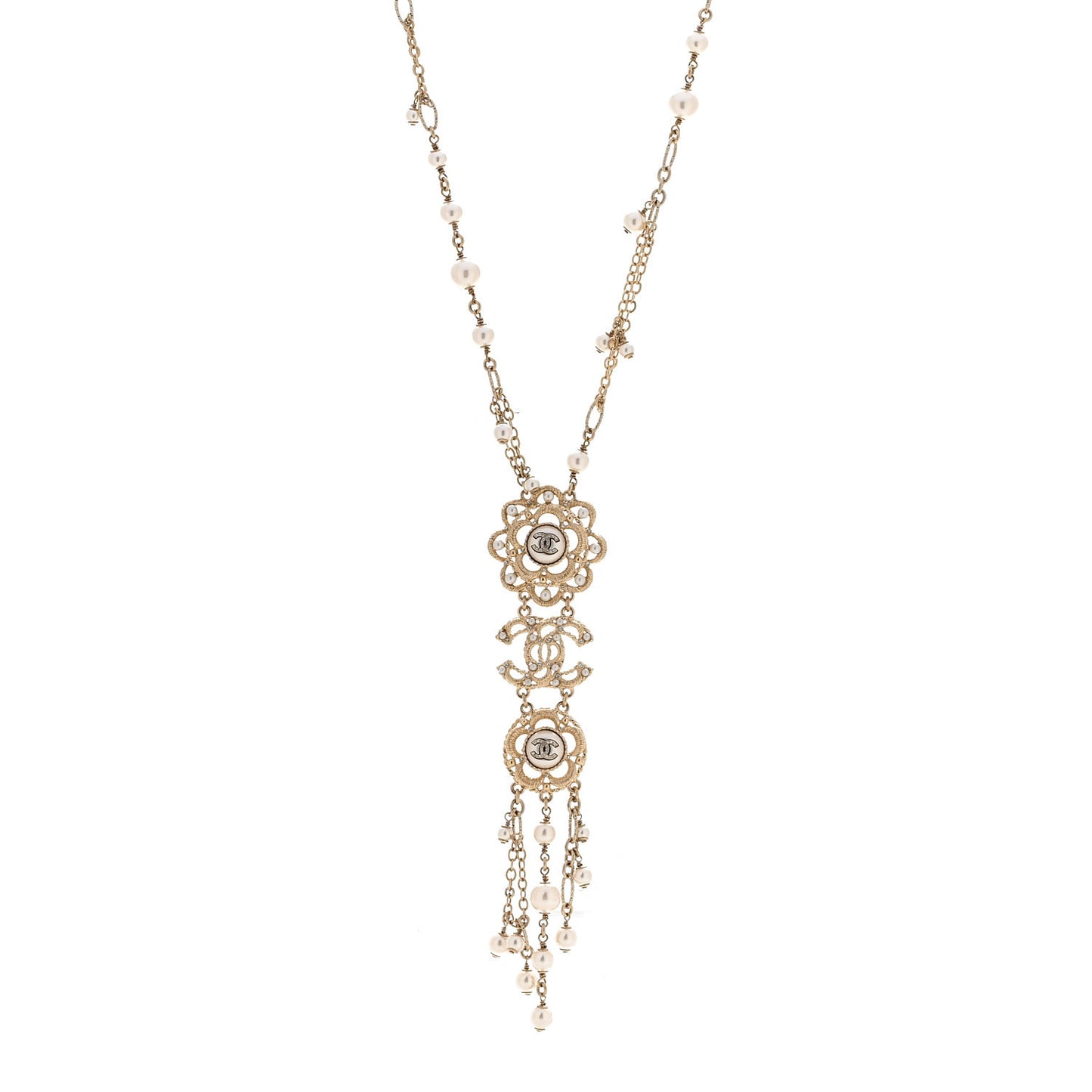 Pearl Crystal CC Camellia Choker Necklace Gold