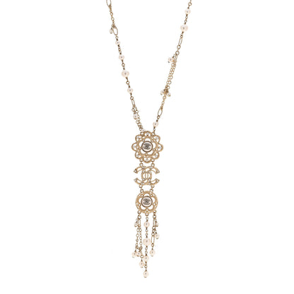 Chanel Pearl Crystal CC Camellia Choker Necklace Gold 1 of 6