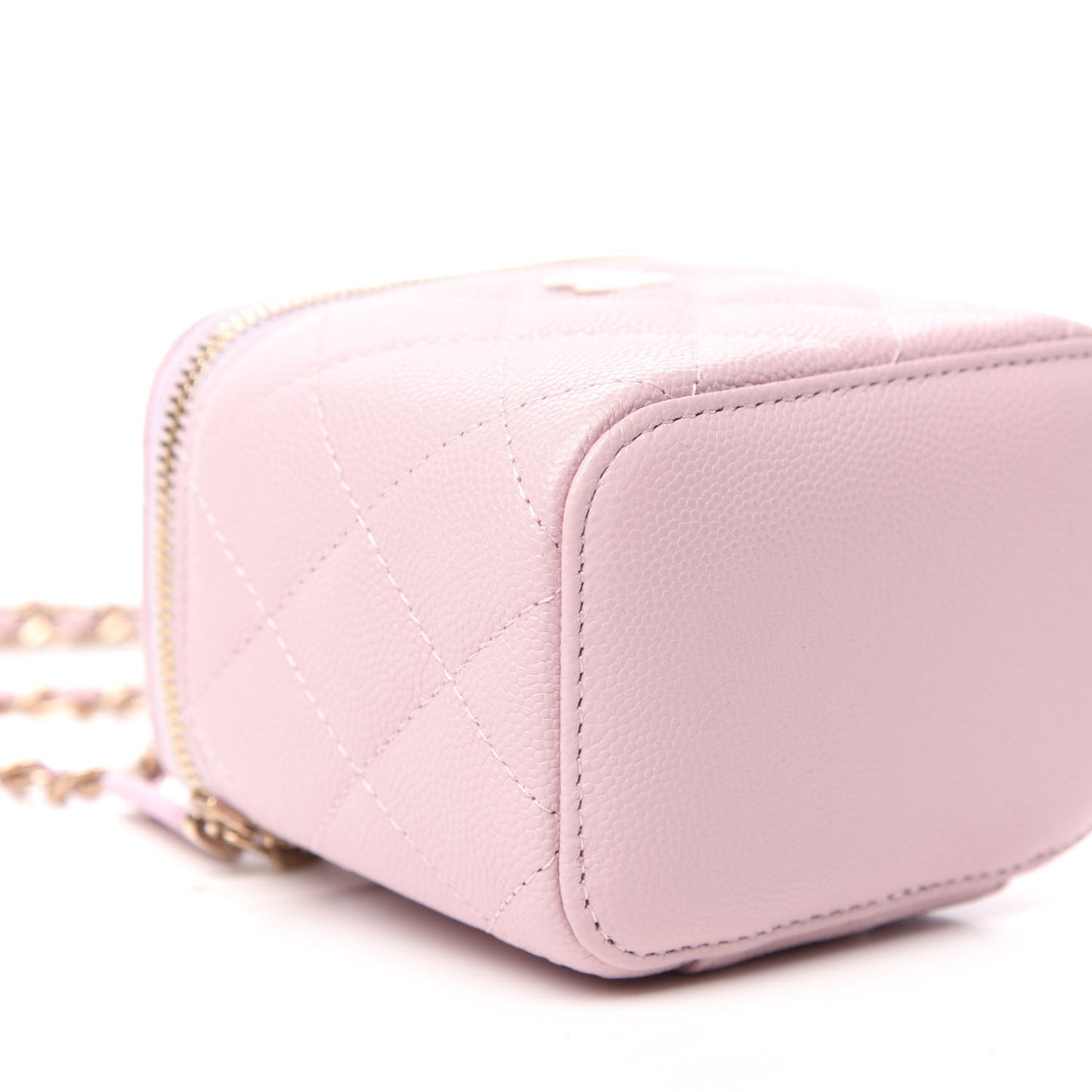 Caviar Quilted Mini Vanity Case With Chain Light Pink