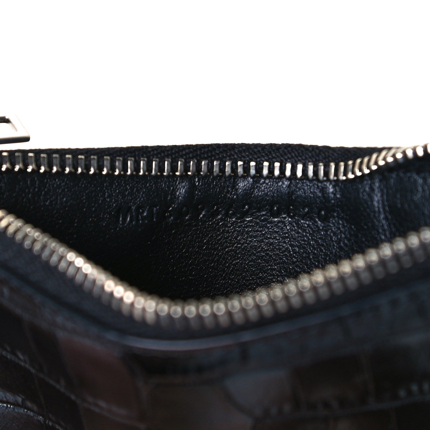 Calfskin Crocodile Embossed 5 Fragments Zip Pouch Card Holder Black