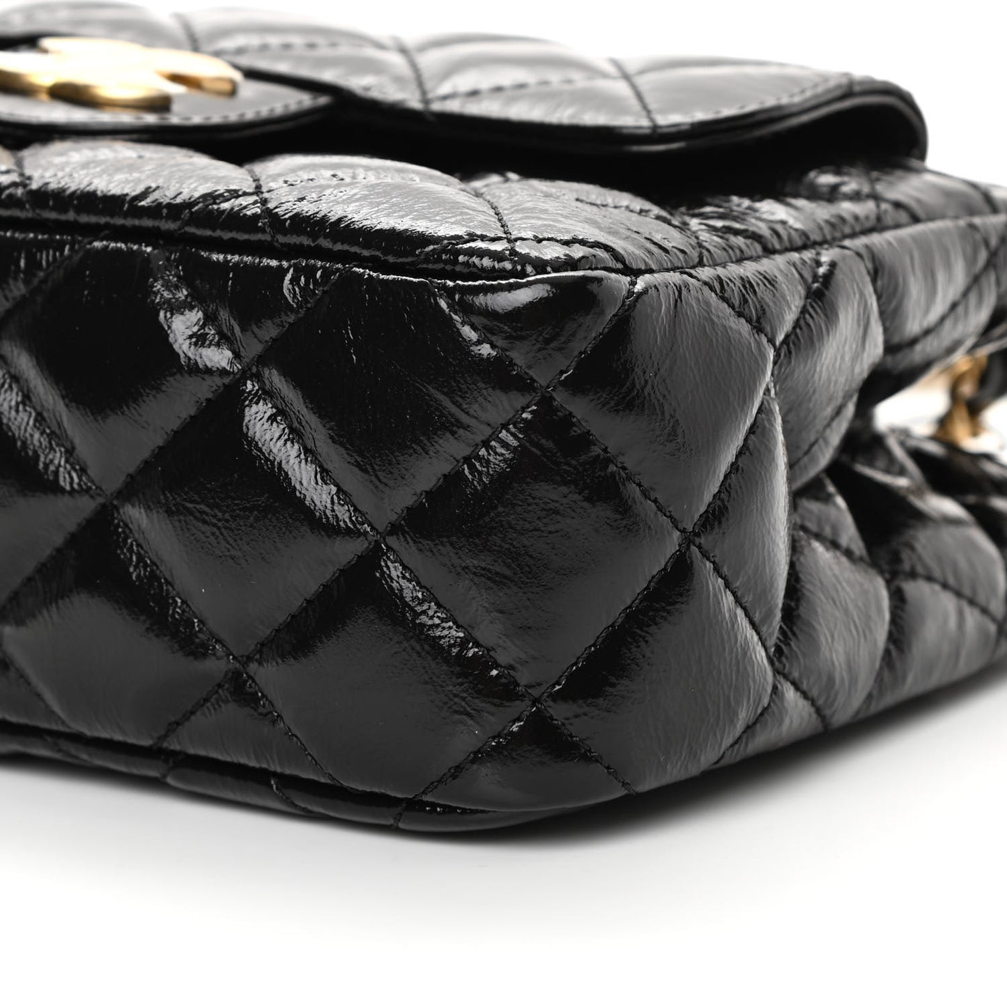 Shiny Crumpled Calfskin Quilted Small Wavy CC Hobo Black