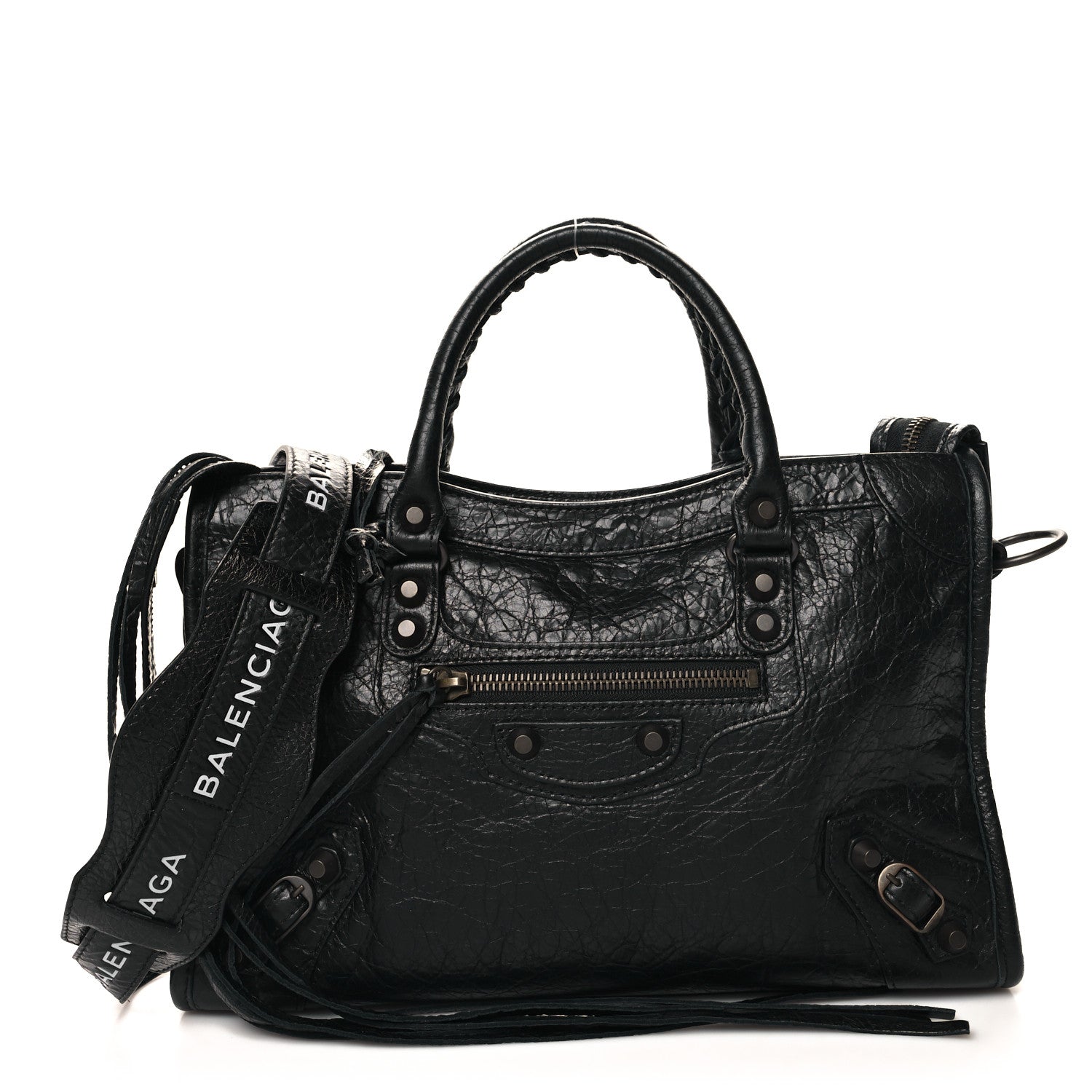Balenciaga Agneau Classic Hardware S City Logo Strap Black White 1 of 11