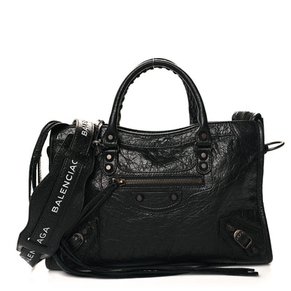 Balenciaga Agneau Classic Hardware S City Logo Strap Black White 1 of 11