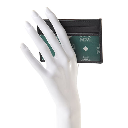 MCM Calfskin Nylon Reflective Mini Card Case Eden 2 of 7