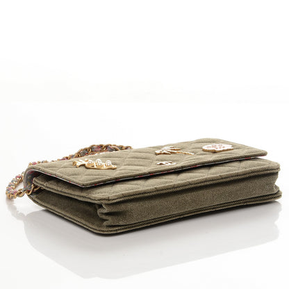 Chanel Canvas Quilted Coco Cuba Charms Wallet On Chain WOC Khaki 4 of 7