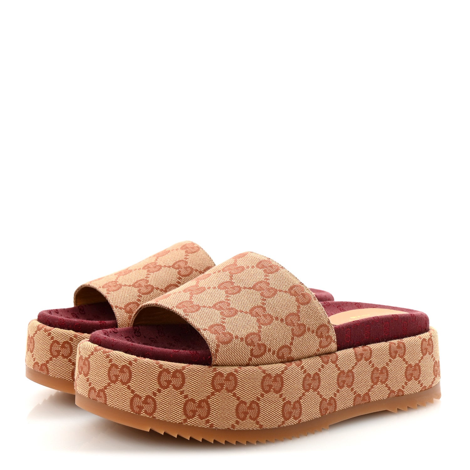 Gucci Canvas GG Monogram Angelina Platform Slide Sandals 37 Beige Ruggine 4 of 10
