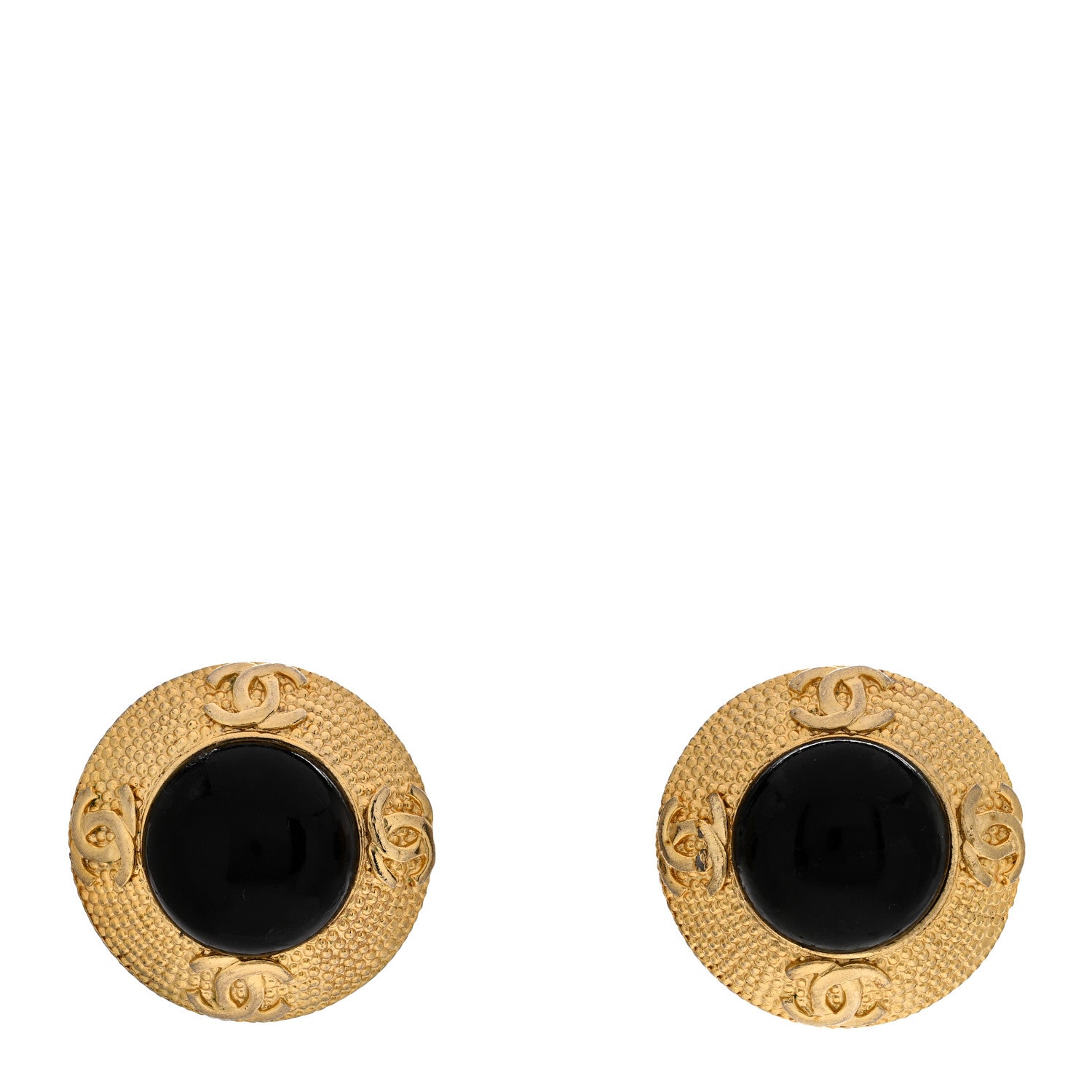 Chanel CC Round Clip On Earrings Black Gold 1 of 4