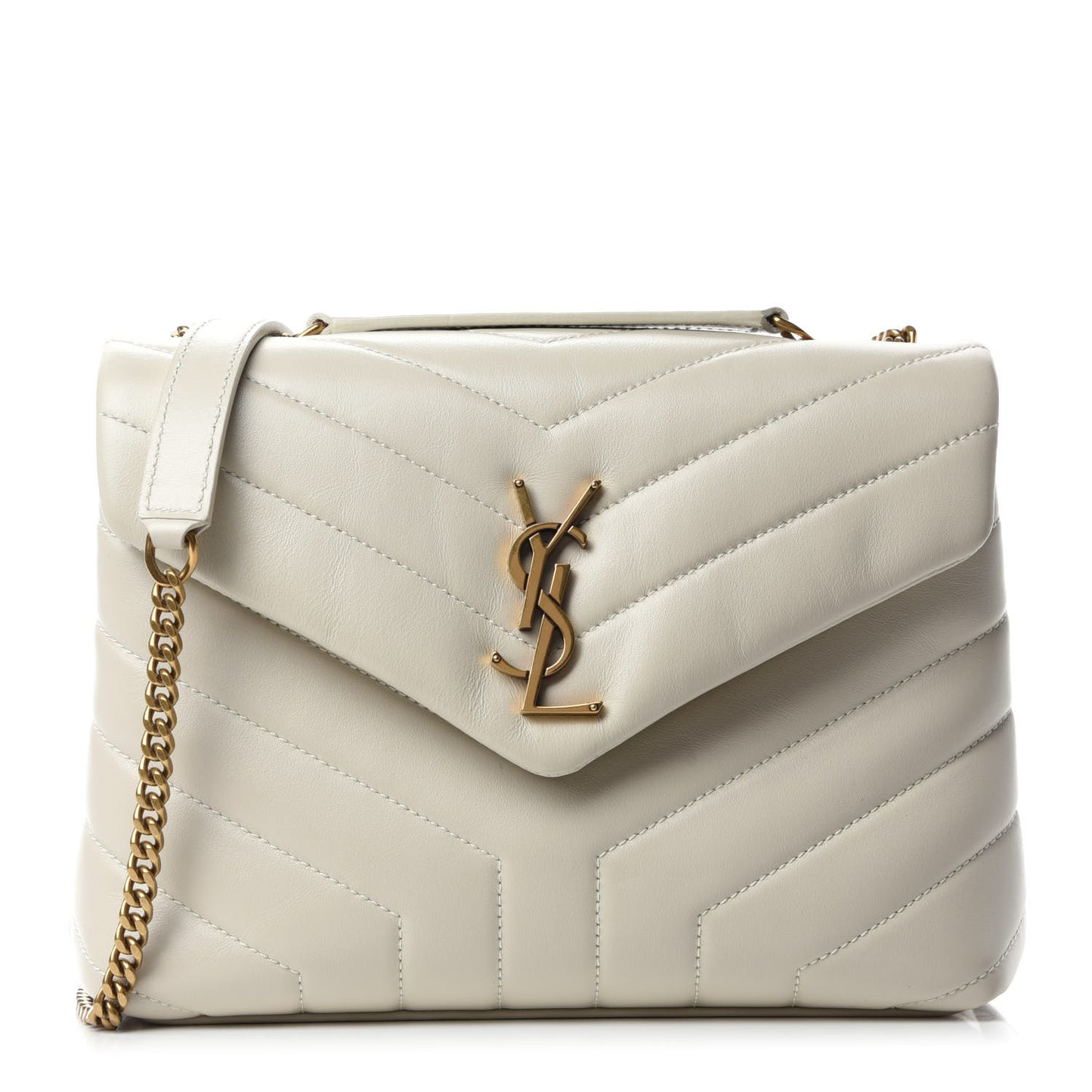 Calfskin Y Quilted Monogram Small Loulou Chain Satchel Crema Soft