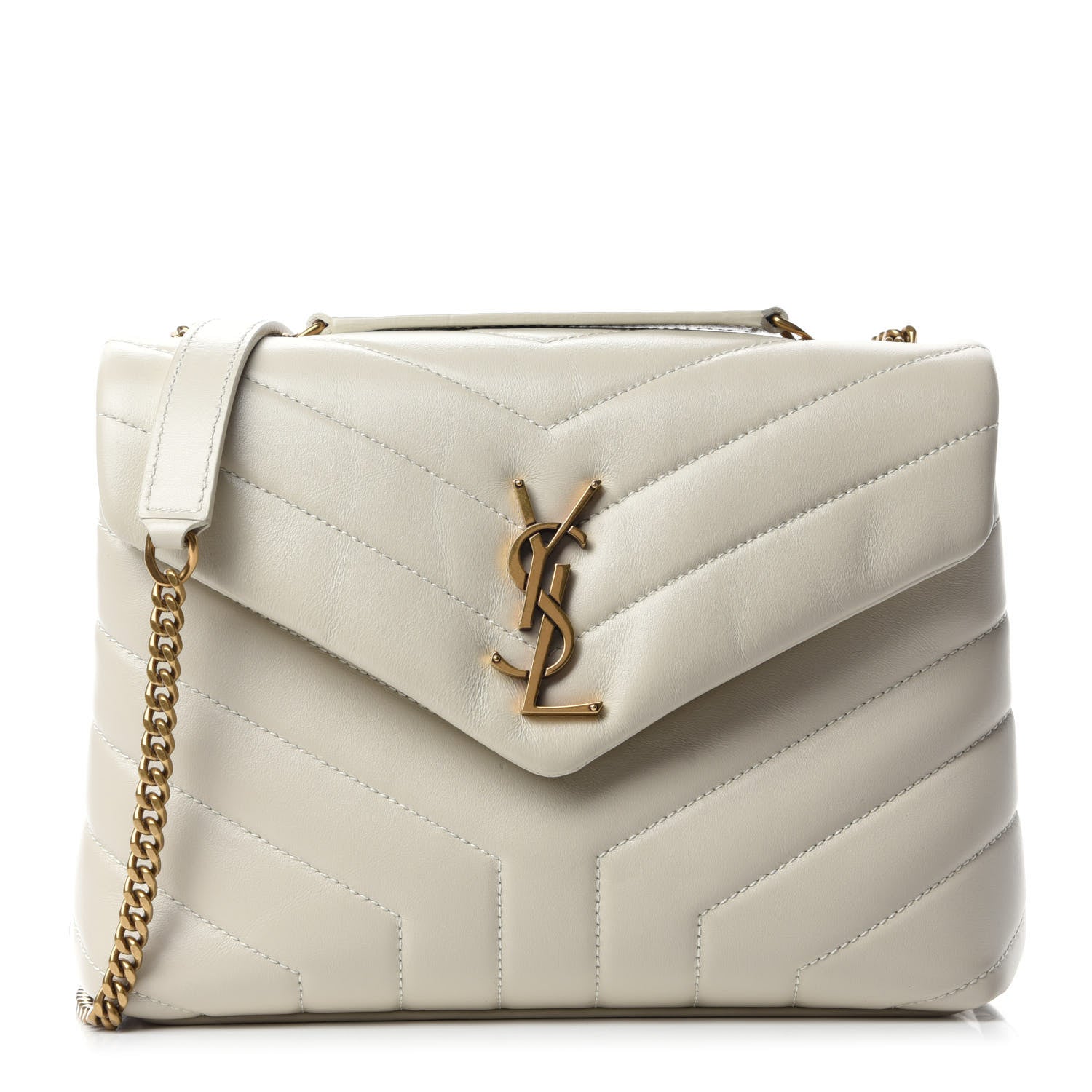 Saint Laurent Calfskin Y Quilted Monogram Small Loulou Chain Satchel Crema Soft 1 of 12