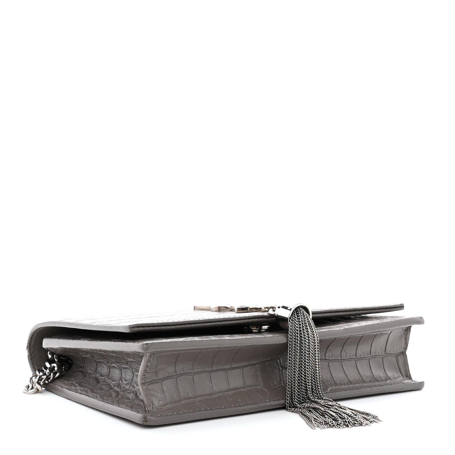 Calfskin Crocodile Embossed Kate Monogram Tassel Chain Wallet Fog