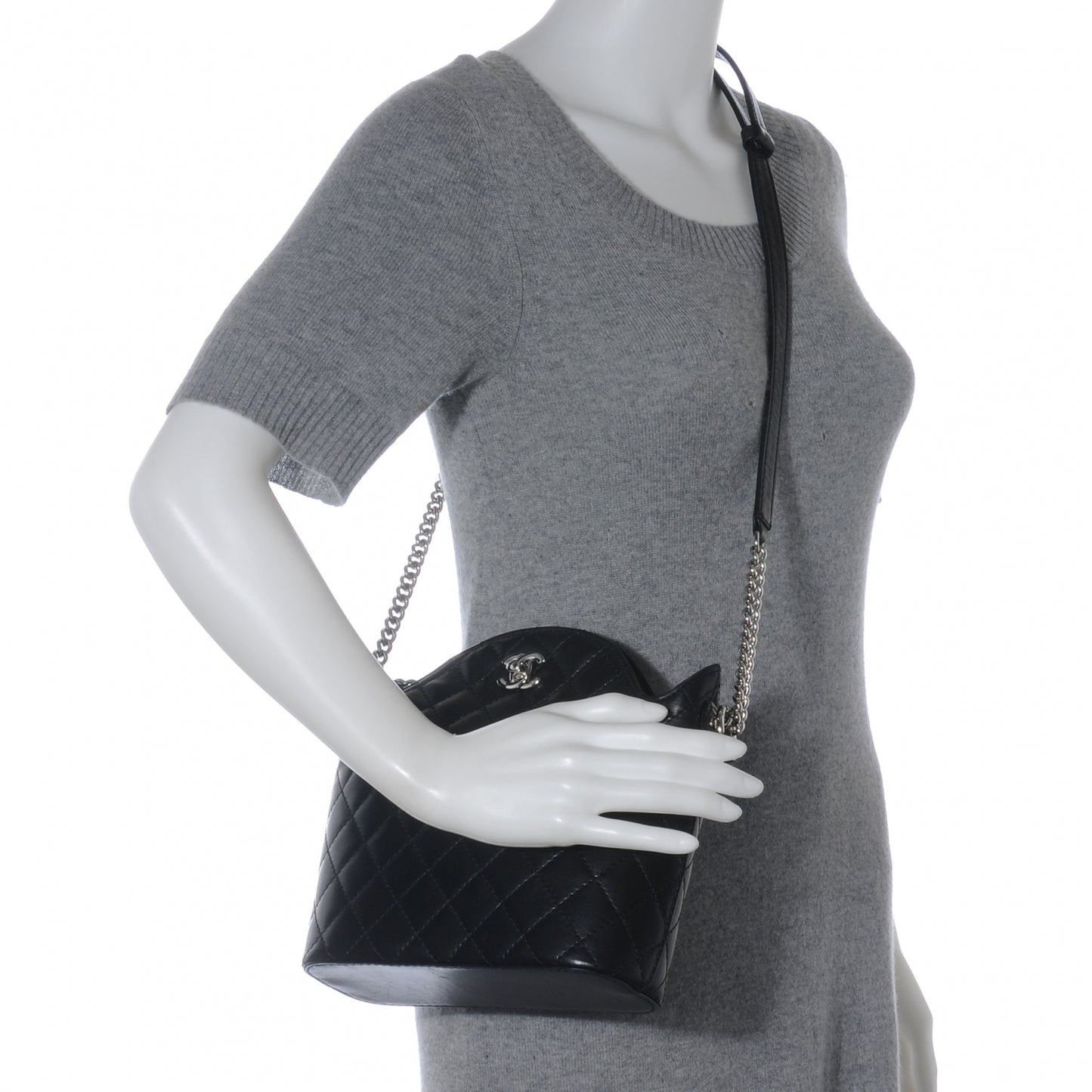 Lambskin Quilted Bucket Shoulder Bag Black