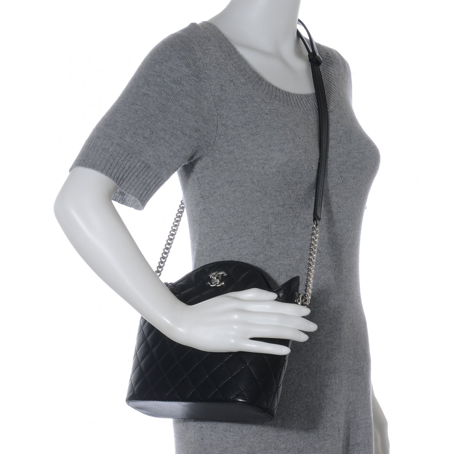 Chanel Lambskin Quilted Bucket Shoulder Bag Black 2 of 7