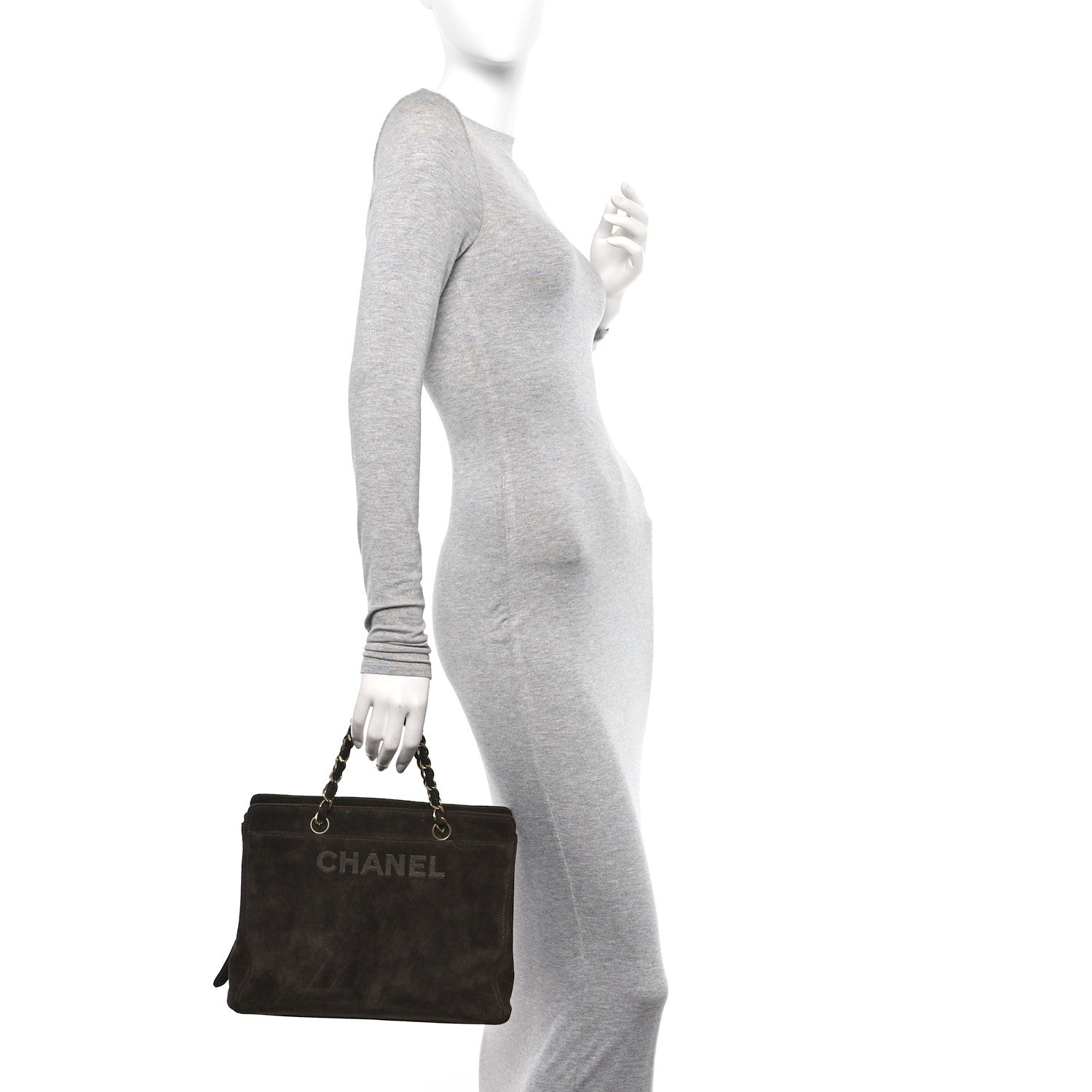 Chanel Suede Shopping Chain Tote Brown 2 of 12