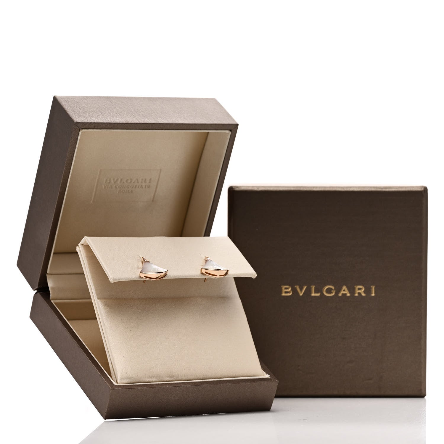 Bulgari 18K Rose Gold Diamond Mother of Pearl Divas' Dream Stud Earrings 5 of 5