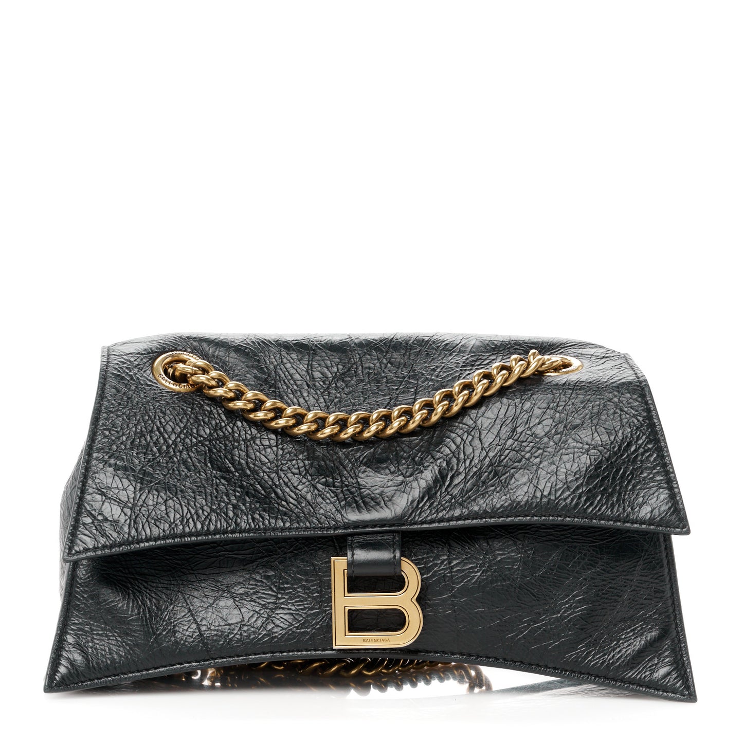 Crushed Calfskin Quilted Aged Gold Hardware Small Crush Chain Bag Black