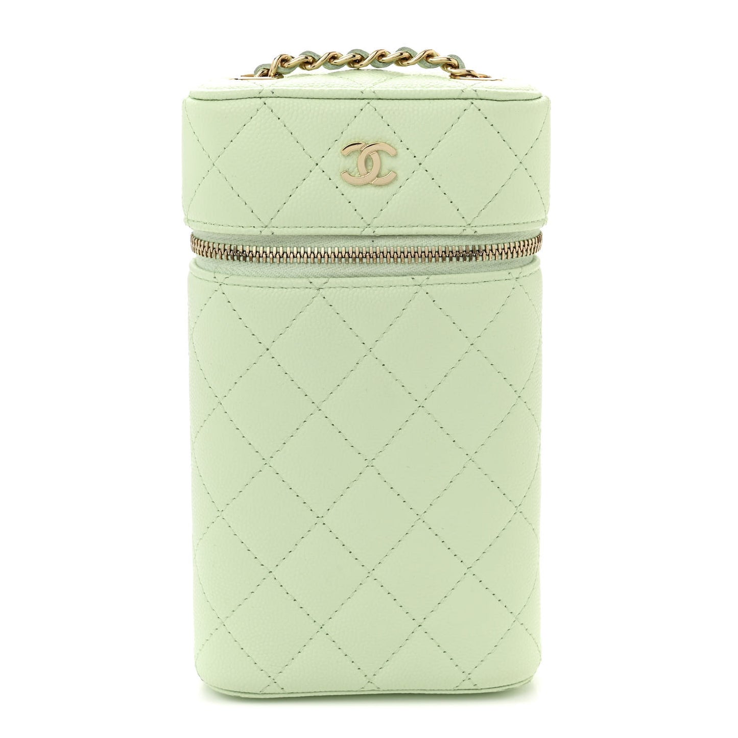 Caviar Quilted Phone Holder With Chain Light Green