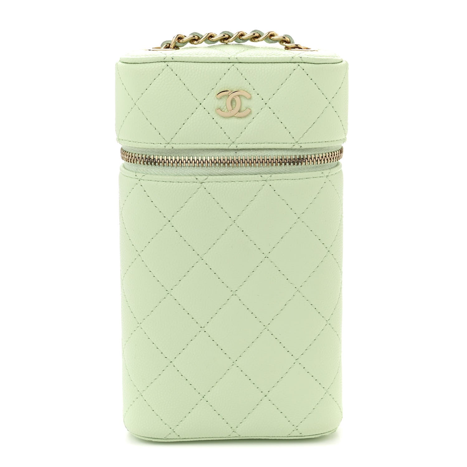 Chanel Caviar Quilted Phone Holder With Chain Light Green 1 of 13