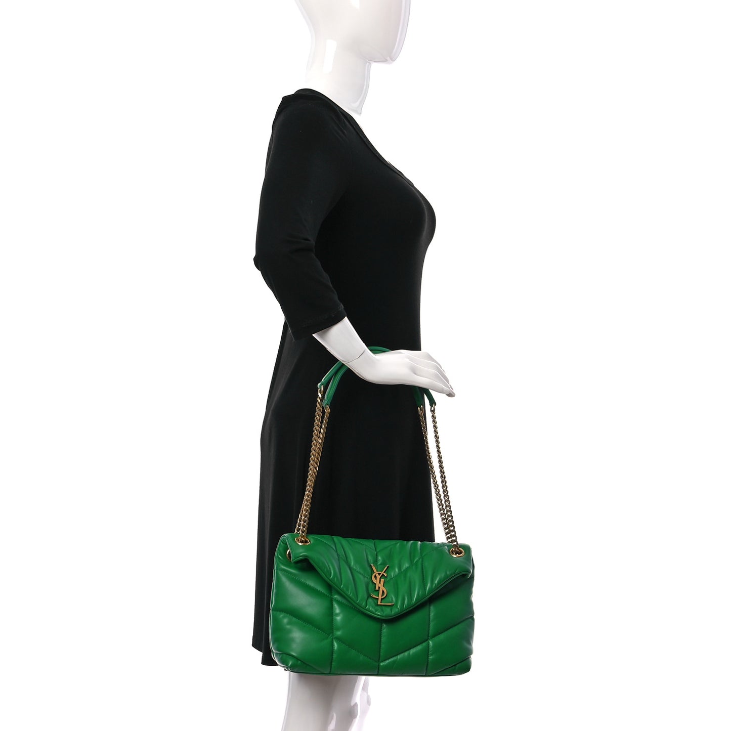 Lambskin Quilted Small Loulou Puffer Monogram Chain Satchel New Vert