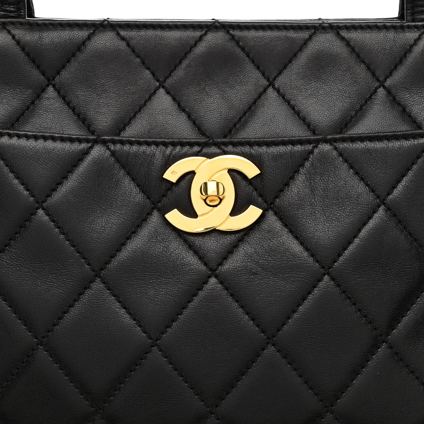 Lambskin Quilted CC Shopping Tote Black