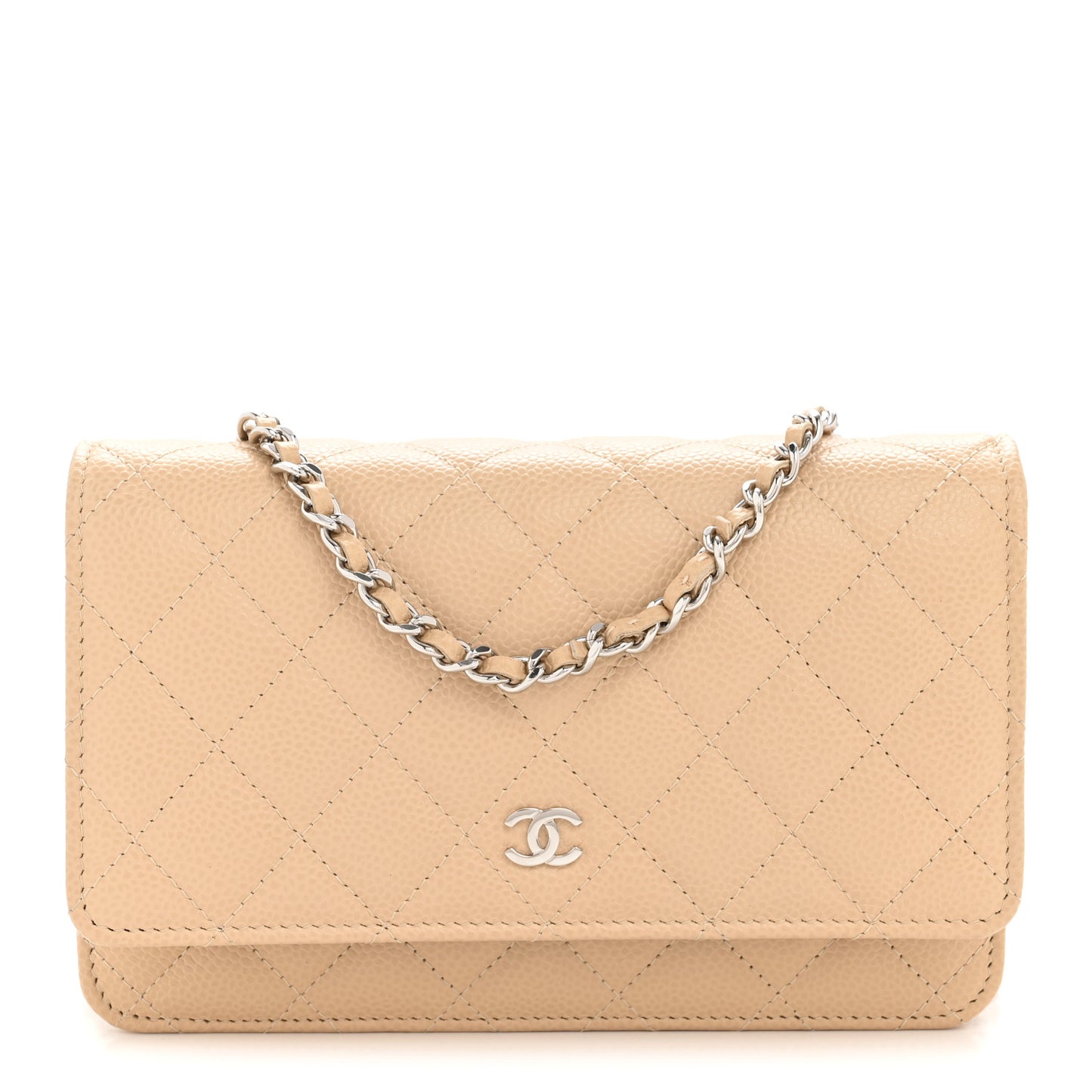 Caviar Quilted Wallet on Chain WOC Beige