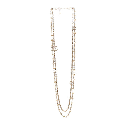 Chanel Crystal Pearl CC Long Necklace Silver 3 of 5