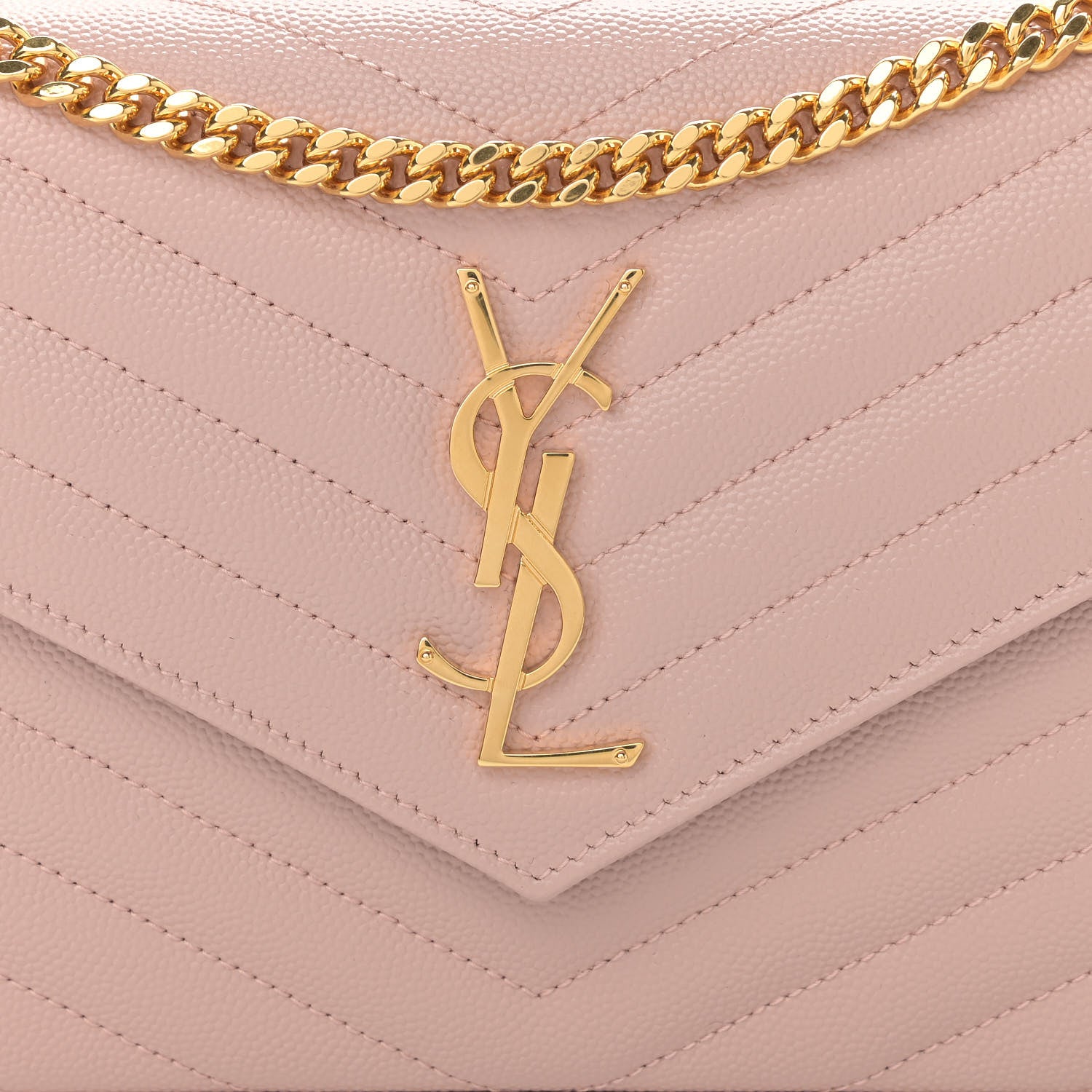 Saint Laurent Grain De Poudre Matelasse Chevron Monogram Chain Wallet Pale Pink 8 of 12